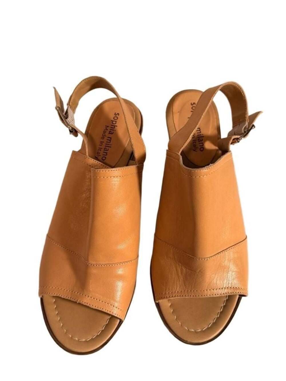 Sophia Milano Tan Leather Slingback Block Heel Sandals SZ 7